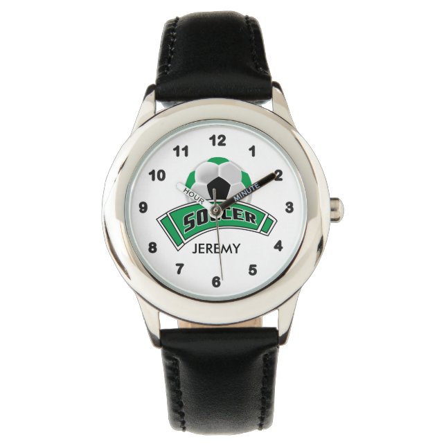 Reloj De Pulsera Fútbol Verde personalizado para niños (Anverso)