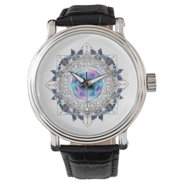 Reloj De Pulsera Futuristic Crystal Mandala – Geometric Tech Art (Anverso)