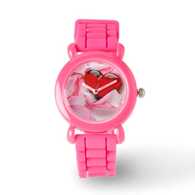 Reloj De Pulsera Gafas de Rosa del corazón de vidrio rojo (Anverso)