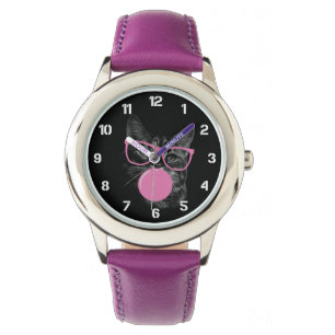 Reloj De Pulsera gafas rosas de gato llamativas y goma de mascar