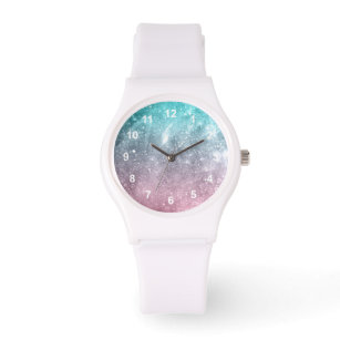 Reloj De Pulsera Galaxia azul acuático rosa oscuro con números abst