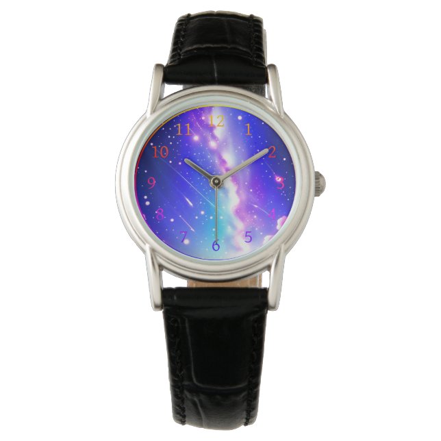 Reloj De Pulsera Galaxia azul celeste y rosa (Anverso)