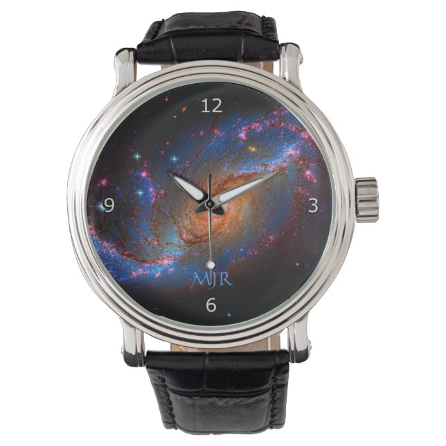 Reloj De Pulsera Galaxia espiral de monograma NGC 1672 (Anverso)