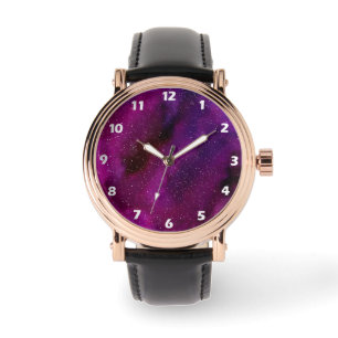 Reloj De Pulsera Galaxias acuarela púrpura rosa