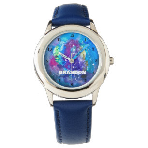 Reloj De Pulsera Galaxy Boys Guay Blue Stylish Custom Name Kids