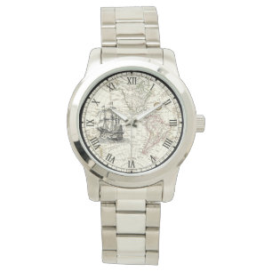 Reloj De Pulsera Galeón Barco a Vela ~ Mapa del Hemisferio Occident