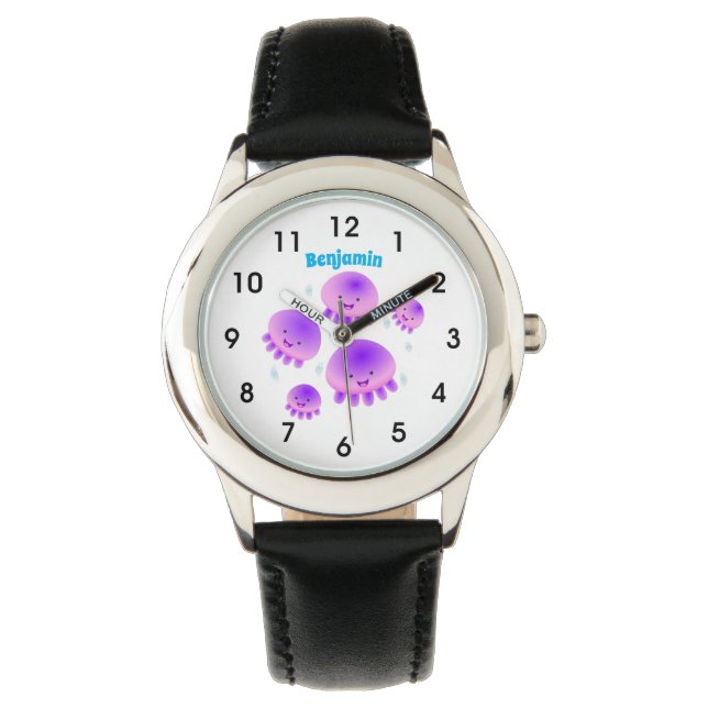Reloj De Pulsera Gallito rosa morado kawaii personalizado (Anverso)