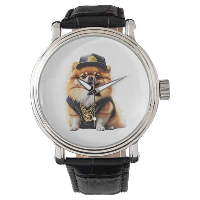 Reloj De Pulsera Gangsta Pomeranian - Hip Hop Dog Swag (Anverso)