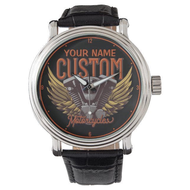 Reloj De Pulsera Garaje de motocicleta personalizada Eagle Wings Bi (Anverso)