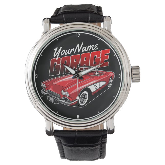 Reloj De Pulsera Garaje personalizado de 1961 C1 Red Classic Sports (Anverso)