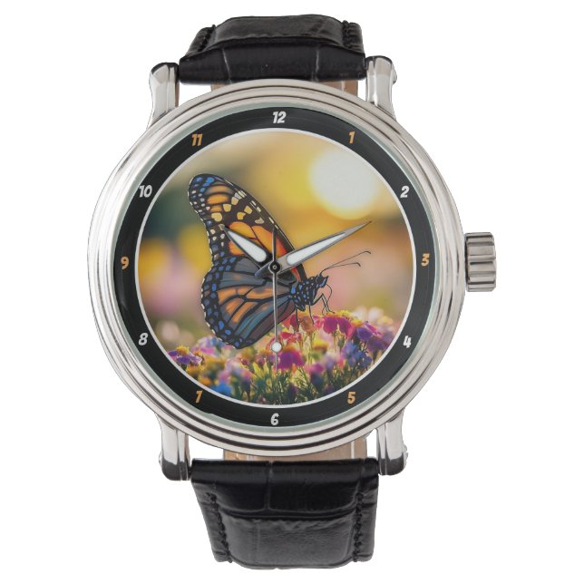 Reloj De Pulsera Garden Dawn" - Vibrant Butterfly & Floral  (Anverso)