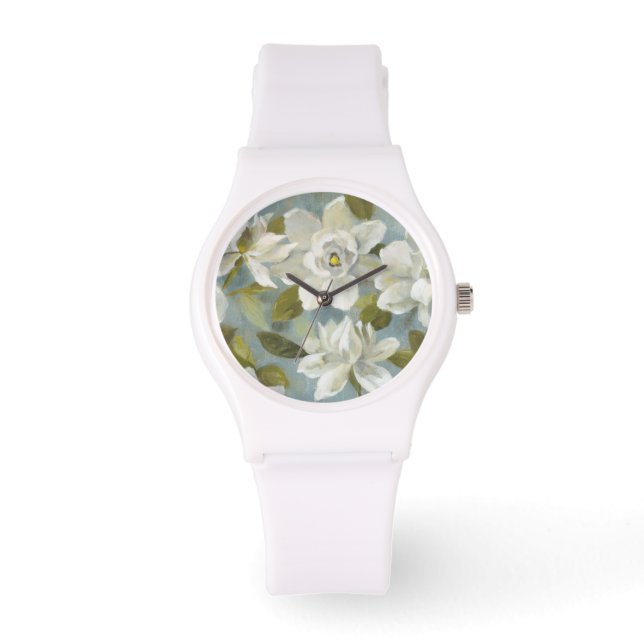 Reloj De Pulsera Gardenias sobre el azul pizarra (Anverso)