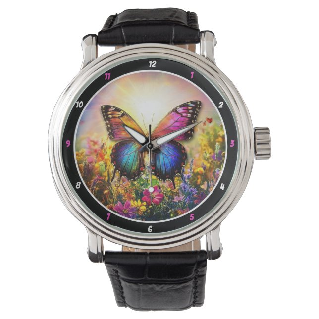 Reloj De Pulsera Garden's Embrace" - Vibrant Butterfly (Anverso)