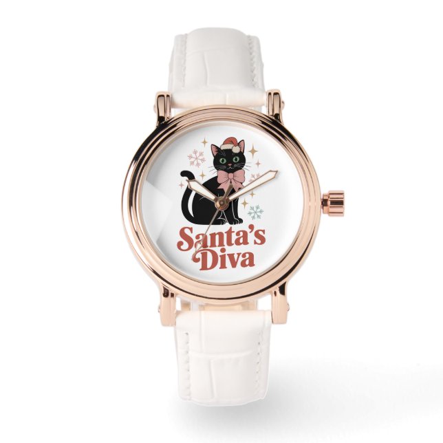 Reloj De Pulsera Gata Navideña Divina de Santa para Ella (Anverso)