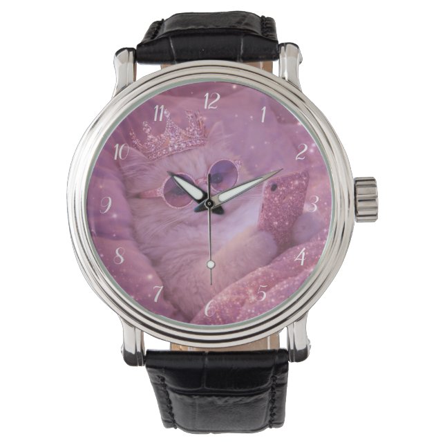 Reloj De Pulsera Gata Princesa Mimada Mensajeando en la Cama (Anverso)