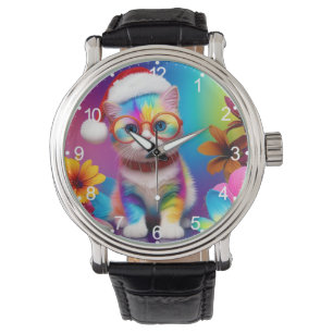 Reloj De Pulsera Gatito arcoiris Santa Claus-57357