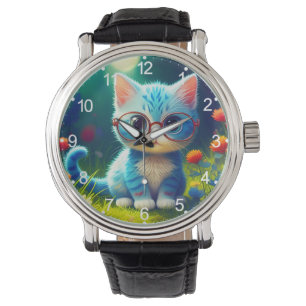 Reloj De Pulsera Gatito Azul Adorable con Gafas-47067