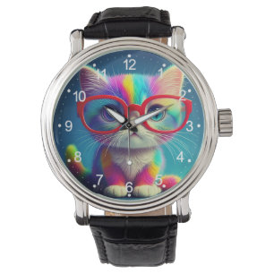 Reloj De Pulsera Gatito de Colores de Arcoíris con Gafas-46568