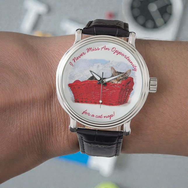 Reloj De Pulsera Gatito Durmiente Gracioso En El Personalizado De F (Cute kitten photo watch face)