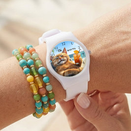 Reloj De Pulsera Gatito en la Playa Sol de Verano