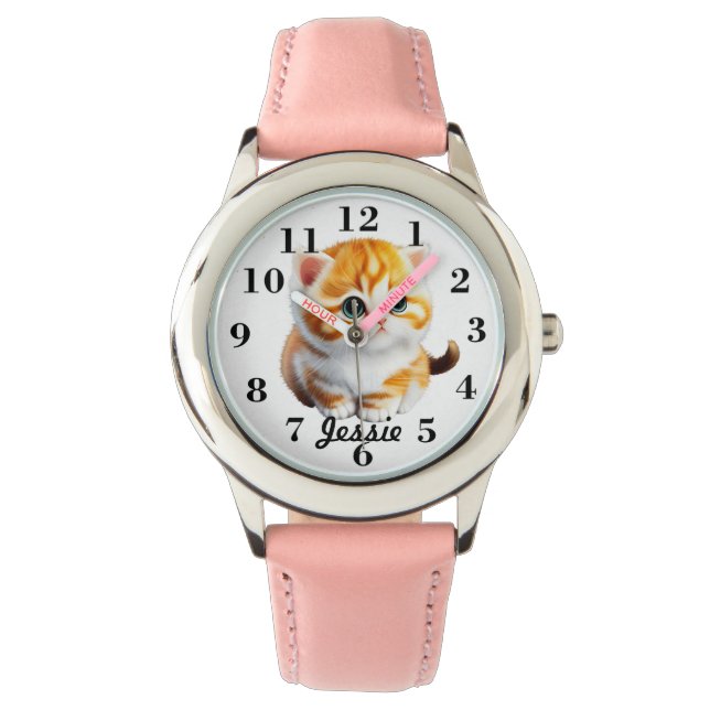 Reloj De Pulsera Gatito Monogramado Para Niños  (Anverso)