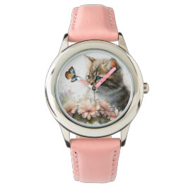 Reloj De Pulsera Gatitos y mariposa