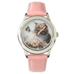 Reloj De Pulsera Gatitos y mariposa