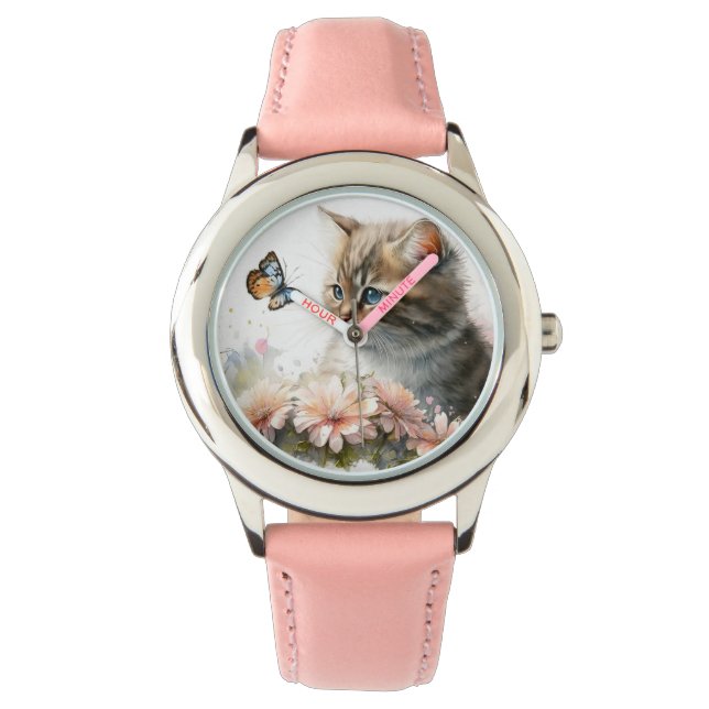 Reloj De Pulsera Gatitos y mariposa (Anverso)