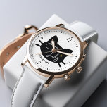 Reloj De Pulsera Gato<br><div class="desc">Silueta de la cabeza de un gato, diseño "Gato Dama" con tipografía de escritura tierno y un pequeño corazón dorado.</div>