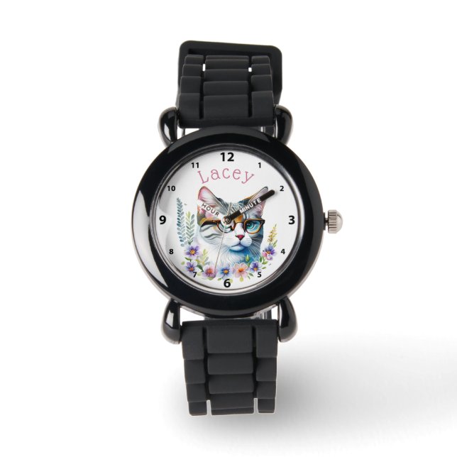 Reloj De Pulsera Gato Adorable Con Gafas Personalizadas (Anverso)