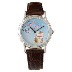 Reloj De Pulsera Gato afortunado japonés, Calico Maneki Neko