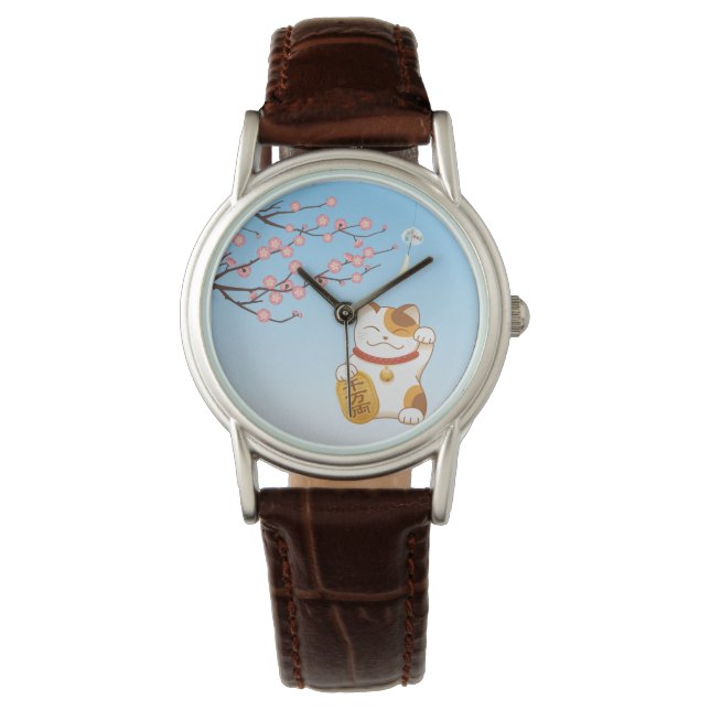Reloj De Pulsera Gato afortunado japonés, Calico Maneki Neko (Anverso)
