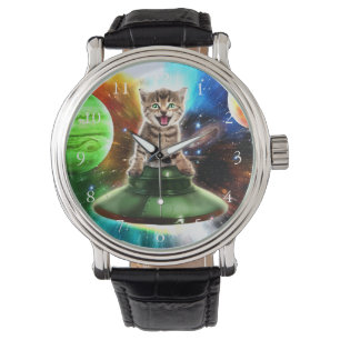 Reloj De Pulsera Gato alienígena en el platillo de ufo