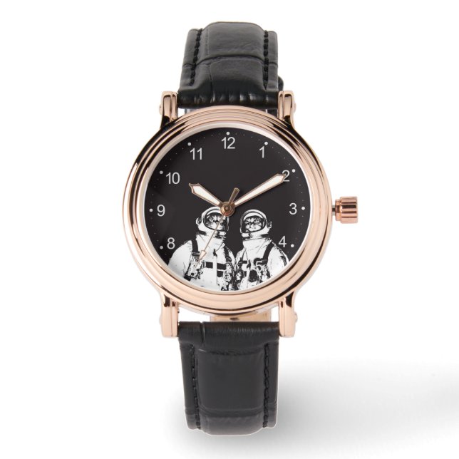 Reloj De Pulsera Gato astronauta blanco y negro (Anverso)