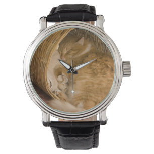 Reloj De Pulsera Gato atigrado naranja durmiendo en cesto