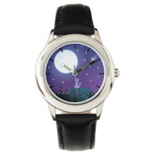 Reloj De Pulsera Gato Bajo La Luz De La Luna