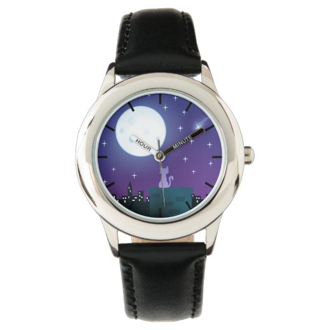 Reloj De Pulsera Gato Bajo La Luz De La Luna (Anverso)