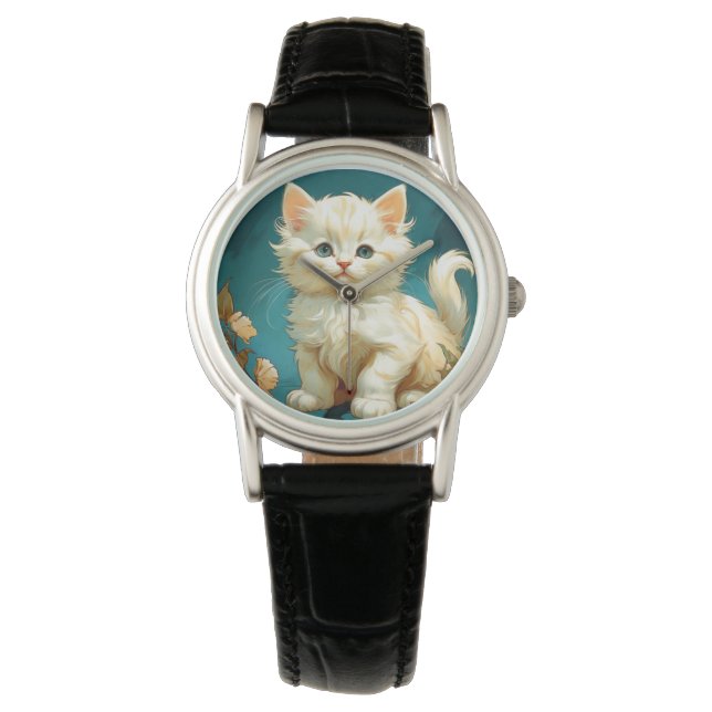 Reloj De Pulsera Gato blanco Alphonse Mucha Art Nouveau (Anverso)