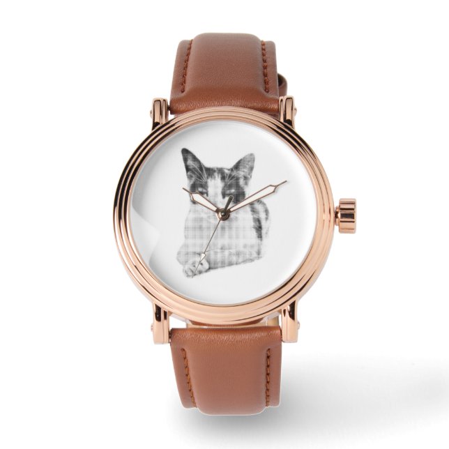 Reloj De Pulsera Gato calico efecto de medio tono (Anverso)