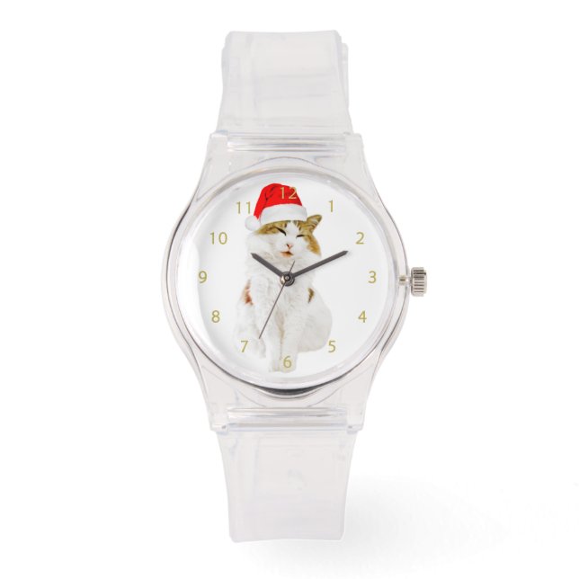 Reloj De Pulsera Gato con el Gorra de Santa (Anverso)