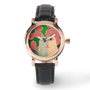 Reloj De Pulsera Gato con flores Resumen Arte usable