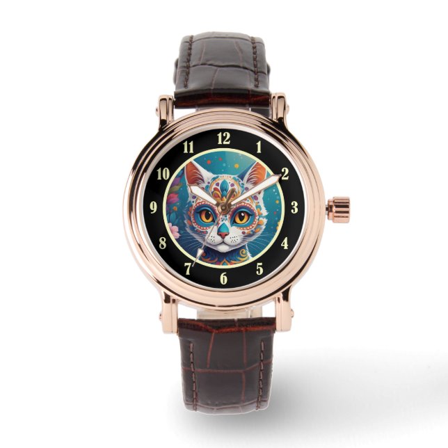 Reloj De Pulsera Gato de Cráneo de Azúcar (Anverso)