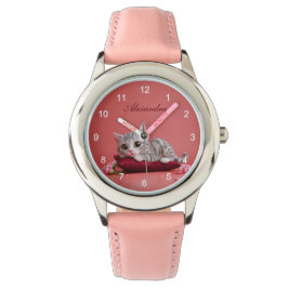 Reloj De Pulsera Gato de enero lindo con claveles