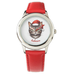 Reloj De Pulsera Gato de Navidad Lindo Personalizado con Sombrero d