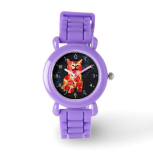 Reloj De Pulsera Gato de pizza en el espacio