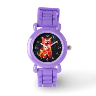 Reloj De Pulsera Gato de pizza en el espacio
