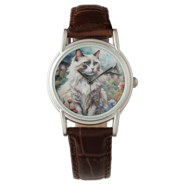 Reloj De Pulsera Gato de Ragdoll en un jardín inglés (Anverso)
