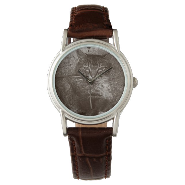 Reloj De Pulsera Gato de Tabby Afuera, Grunge (Anverso)