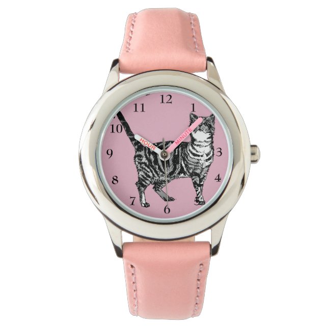 Reloj De Pulsera Gato de Tabby Gato Gatos Blancos Negros Cuidados C (Anverso)