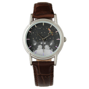 Reloj De Pulsera Gato de Tuxedo sorprendido por libélula